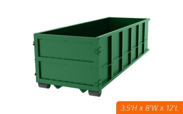 the ten yard dumpsters are 12 feet long, 8 feet wide, and 5 feet tall